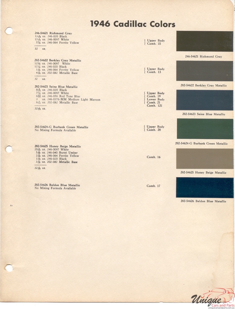 1946 Cadillac Paint Charts DuPont 1